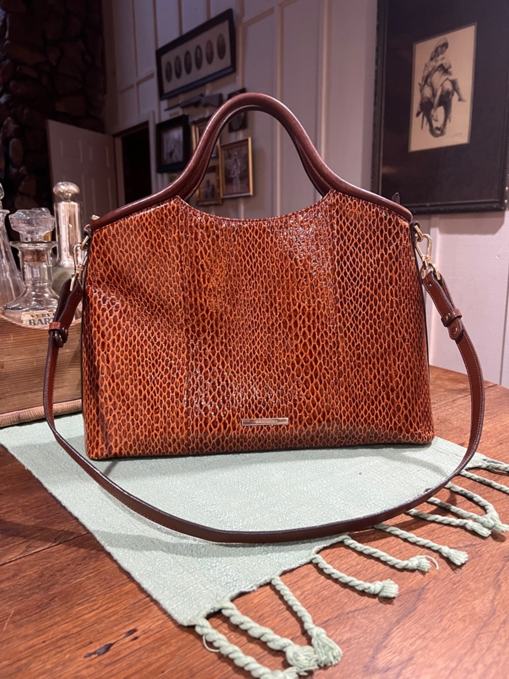 Brahmin Brown Textured Leather Shoulder Bag